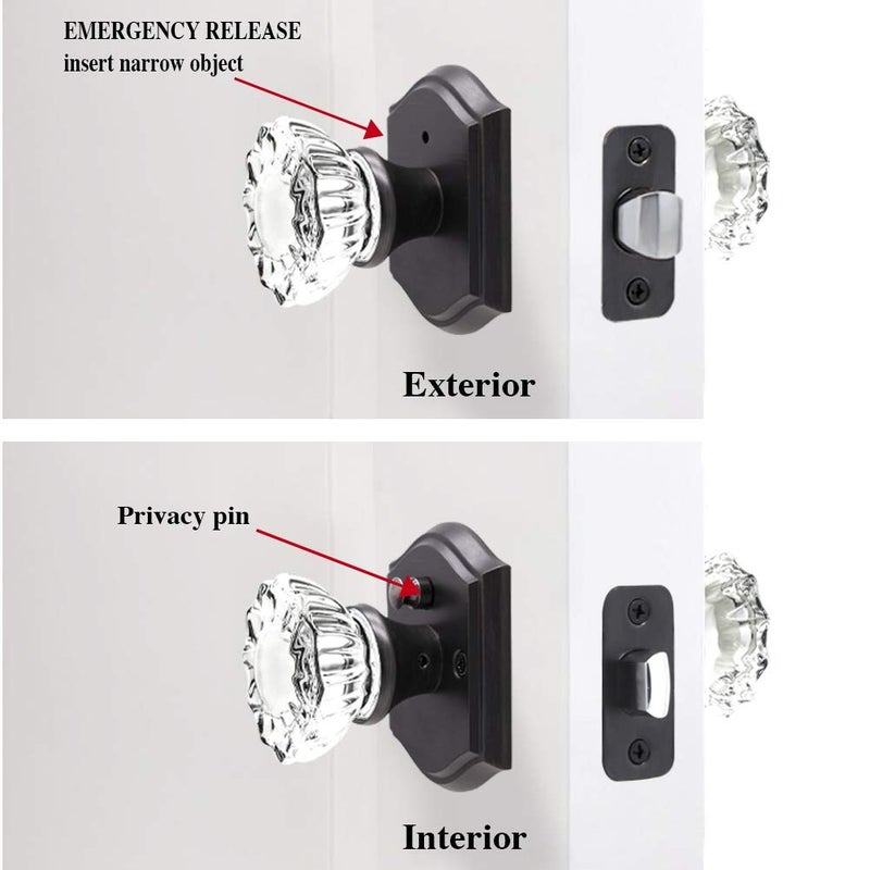 CLCTK Crystal Glass Door Knobs Interior with Lock, Vintage Privacy Door Knob for Bedroom Bathroom, Oil Rubbed Bronze - Image 3